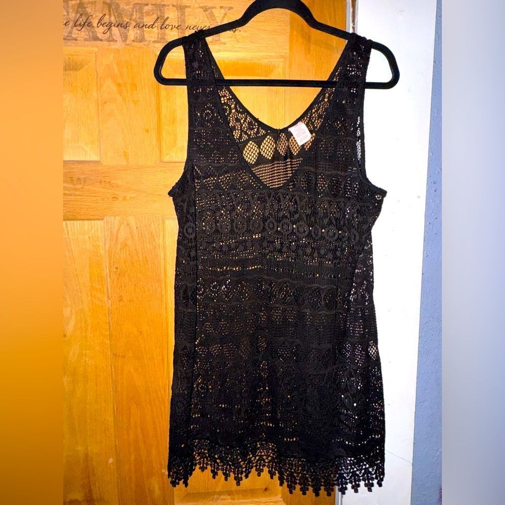 Op black see through shirt/swimwear cover up woman size L